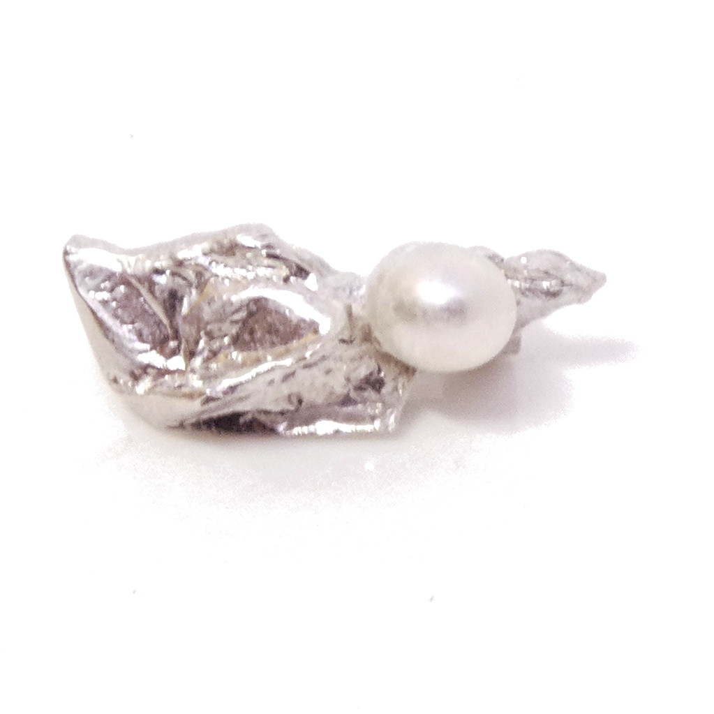 White South Sea Keishi Pearl on Freeform Silver Smaller Brooch